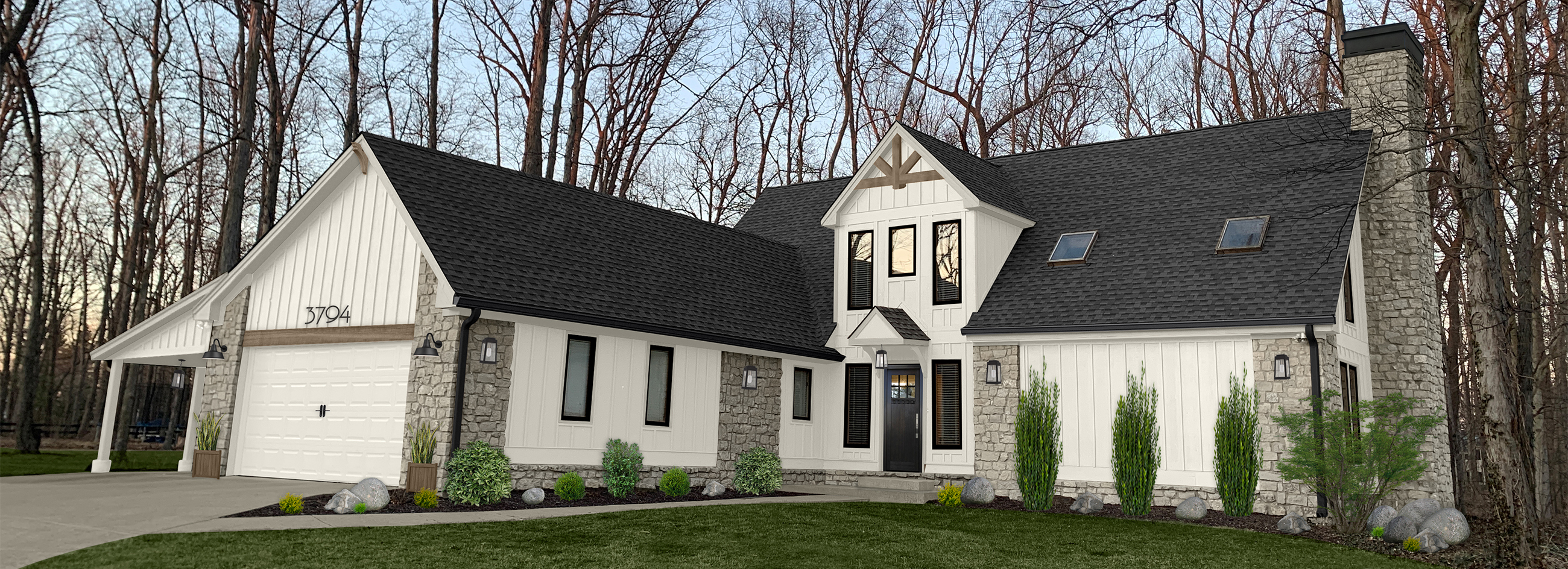House Blueprint Drawing Gradating Into Completed Photograph.